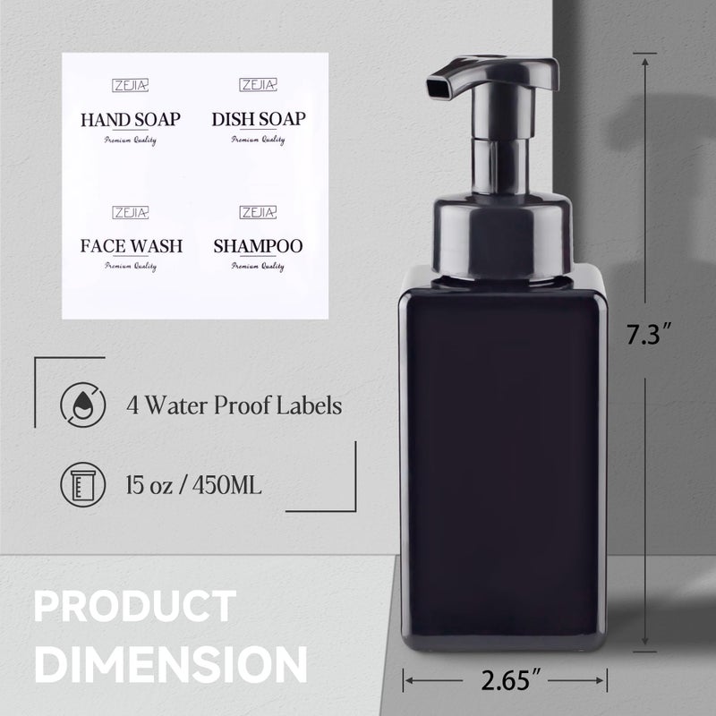 ZEJIA 15OZ Foaming Soap Dispenser, 2-Pack Plastic Hand Soap Dispenser, Refillable Leakproof Foam Pump Bottle with Waterproof Labels, for Shampoo, Body Wash - Image 2